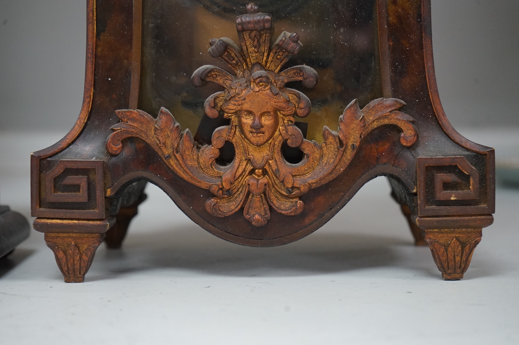 Two mantel clocks with French movements, circa 1900 to include an Art Nouveau inlaid example, largest 39cm high